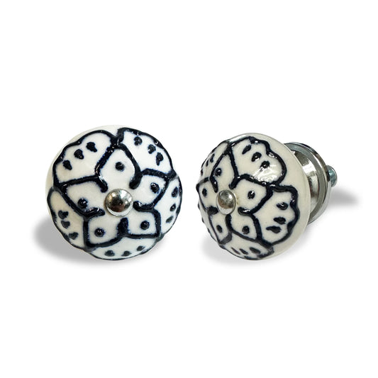 Ceramic Round Blue White Knob
