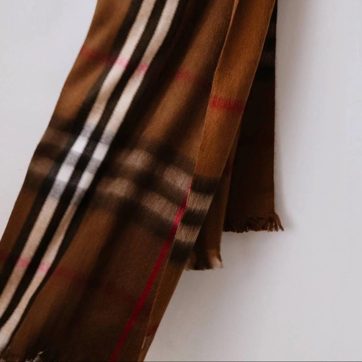 Cognac Metro Plaid Alpaca Blanket Scarf