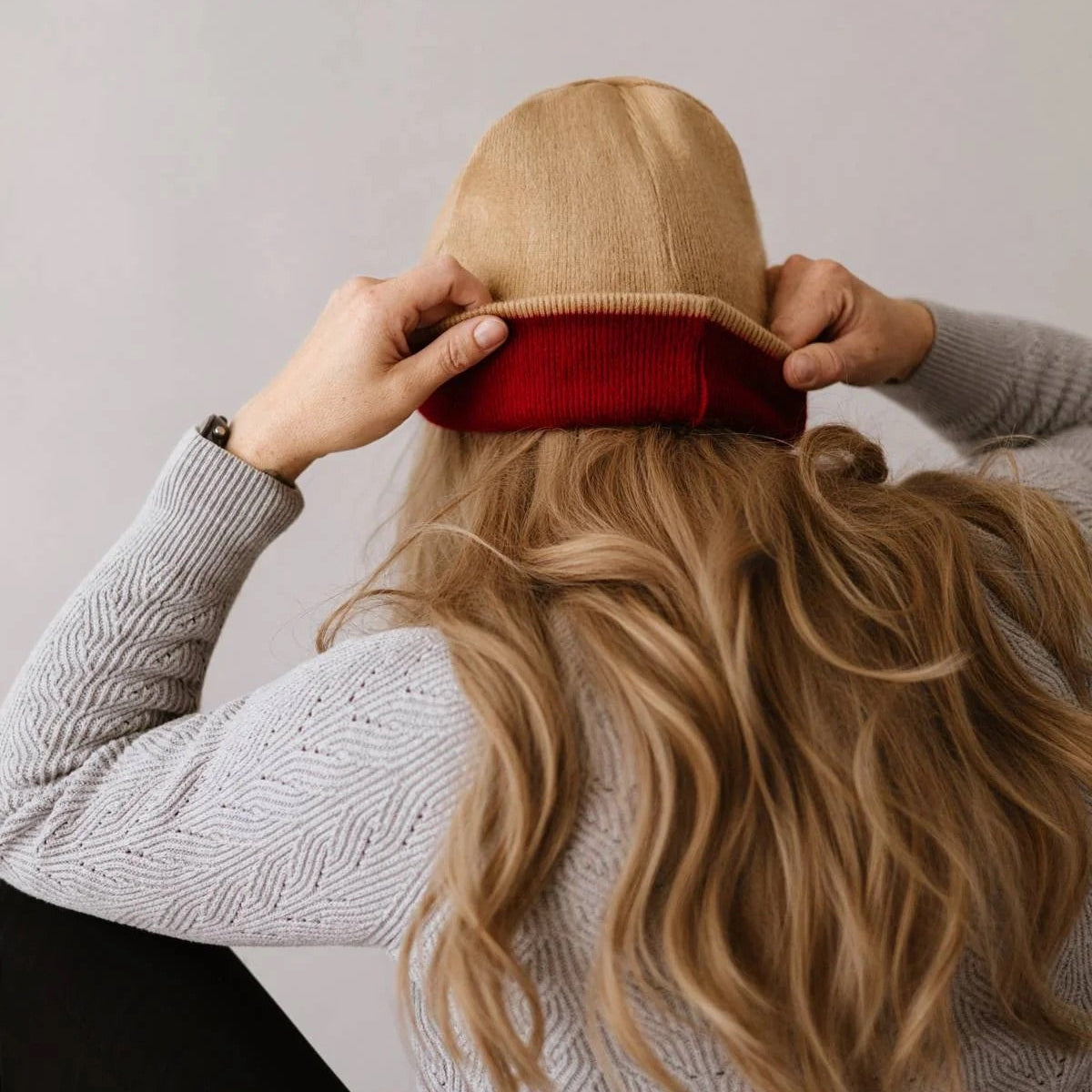 Red & Beige Reversible Alpaca Beanie
