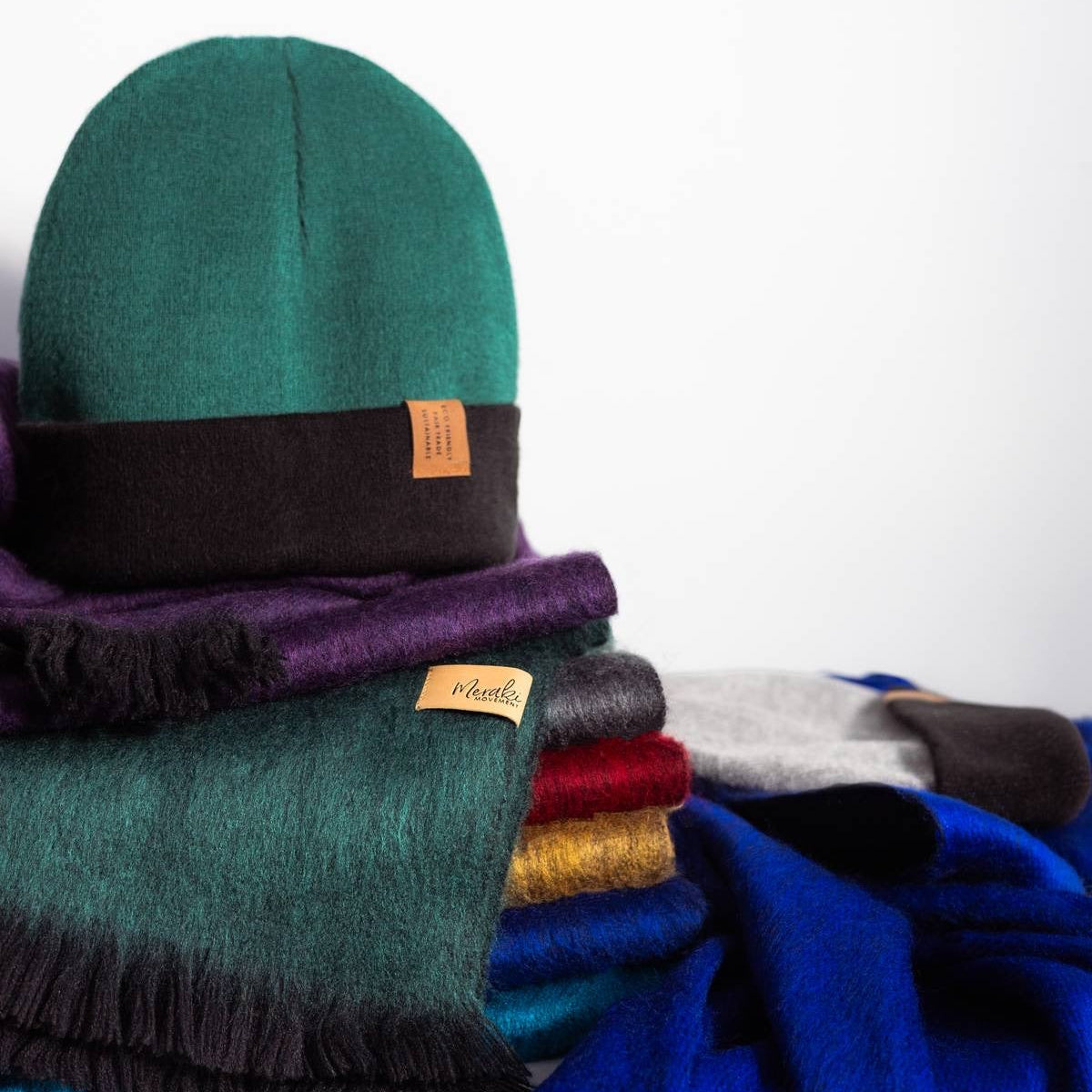 Emerald & Black Reversible Alpaca Beanie