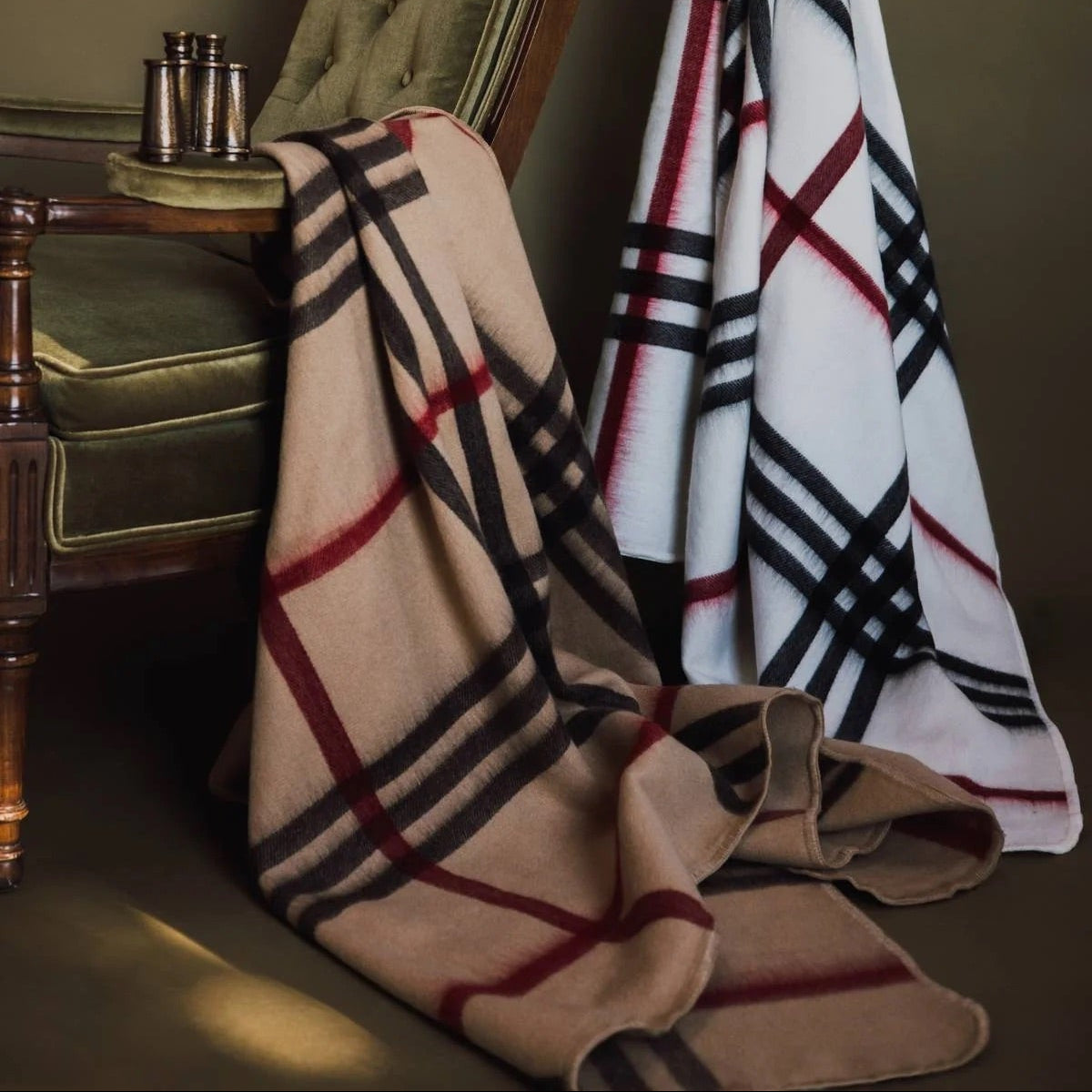 Camel Metro Plaid Alpaca Throw Blanket