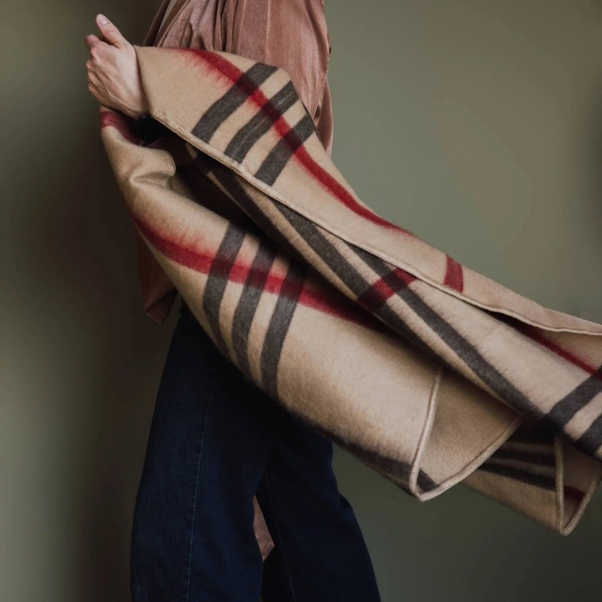 Camel Metro Plaid Alpaca Throw Blanket