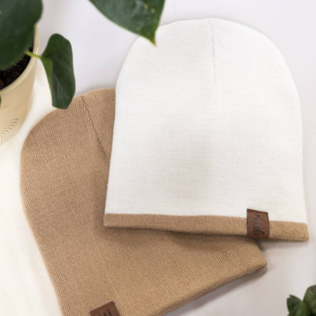 White & Beige Reversible Alpaca Beanie