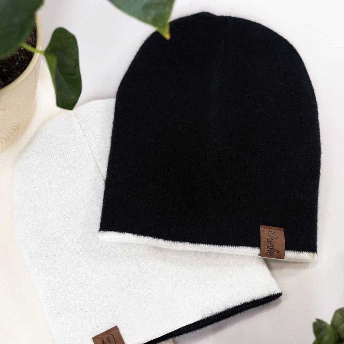Black & White Reversible Alpaca Beanie