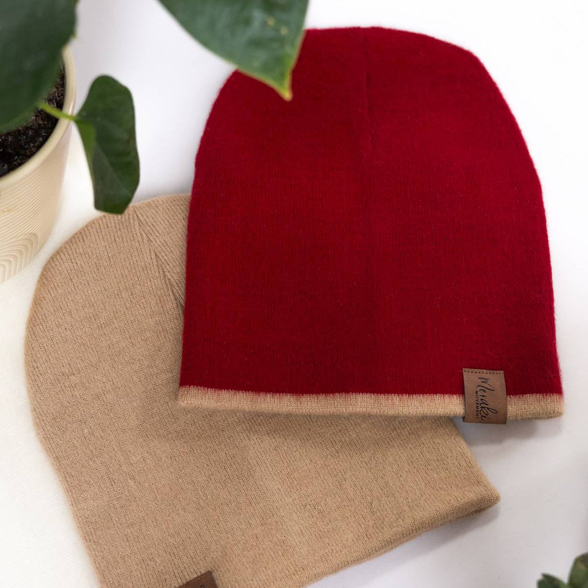 Red & Beige Reversible Alpaca Beanie