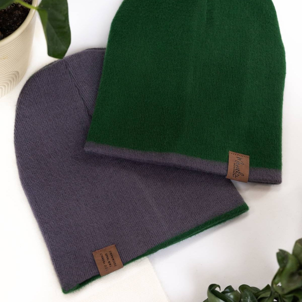 Forest Green & Grey Reversible Alpaca Beanie