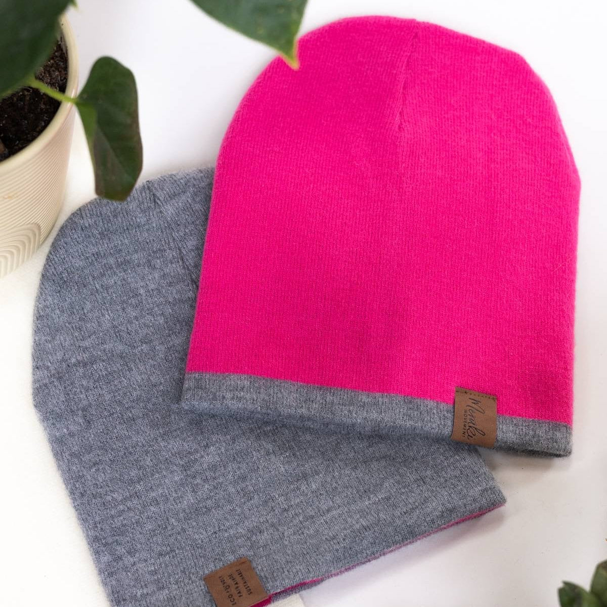 Pink & Grey Reversible Alpaca Beanie