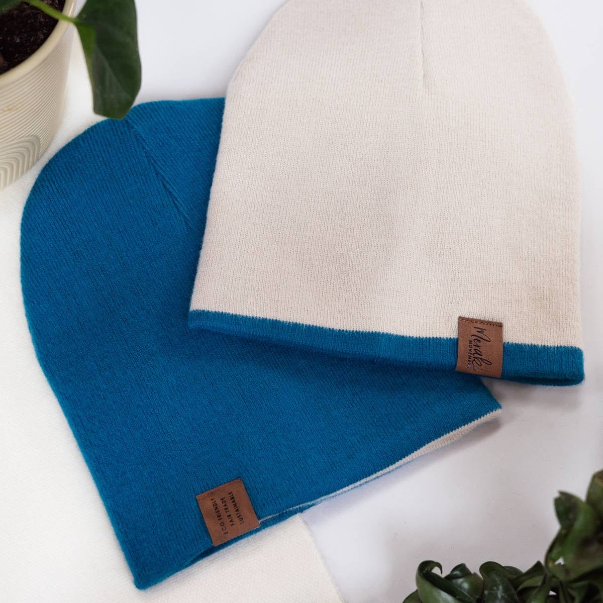 Teal & Cream Reversible Alpaca Beanie