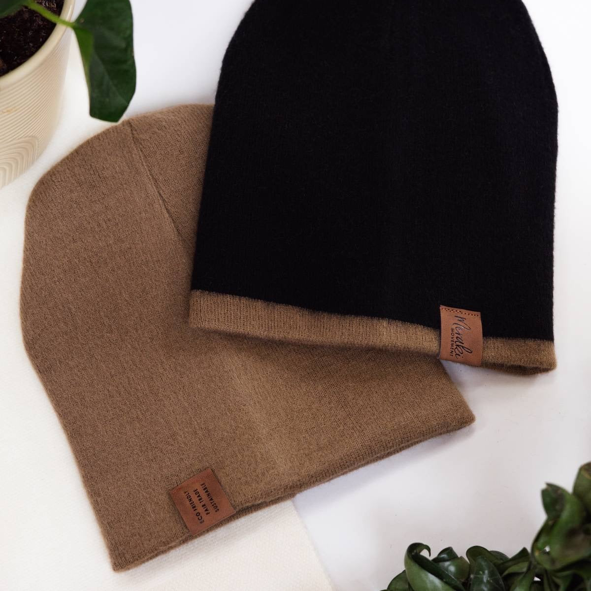 Black & Beige Reversible Alpaca Beanie