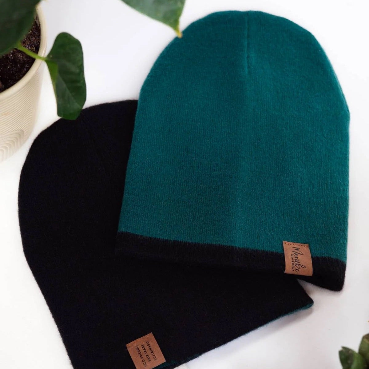 Emerald & Black Reversible Alpaca Beanie