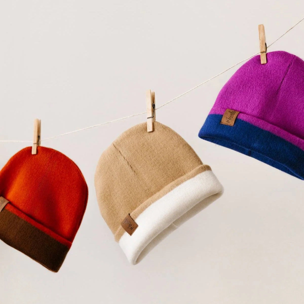 White & Beige Reversible Alpaca Beanie