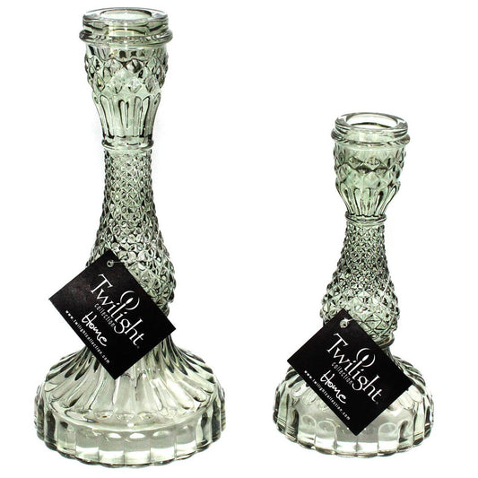 Glass Candle Holders Green: 4" Ø x 8 1/2"