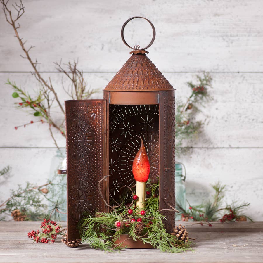 22" Chimney Lantern in Rustic Tin