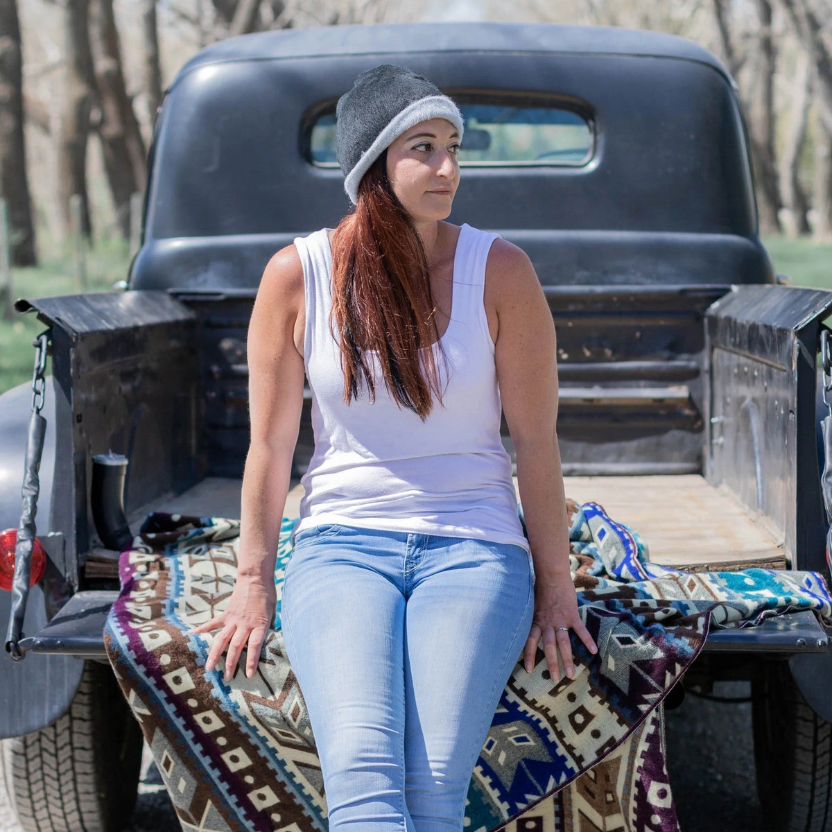 Black & Grey Reversible Alpaca Beanie