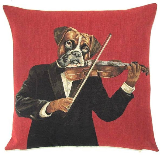 Boxer playing Violin Cushion Cover 18"
