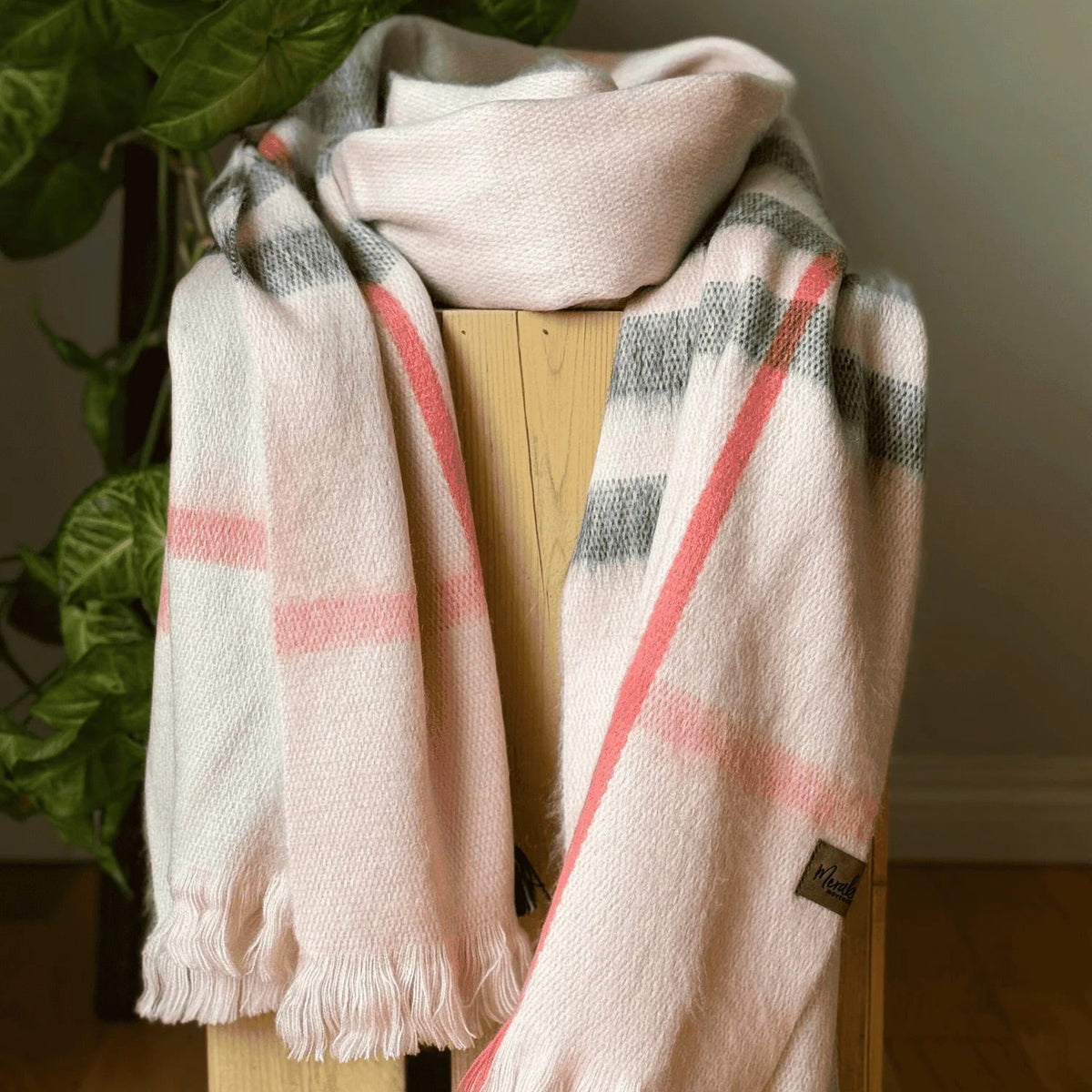 Cherry Blossom Metro Plaid Alpaca Blanket Scarf