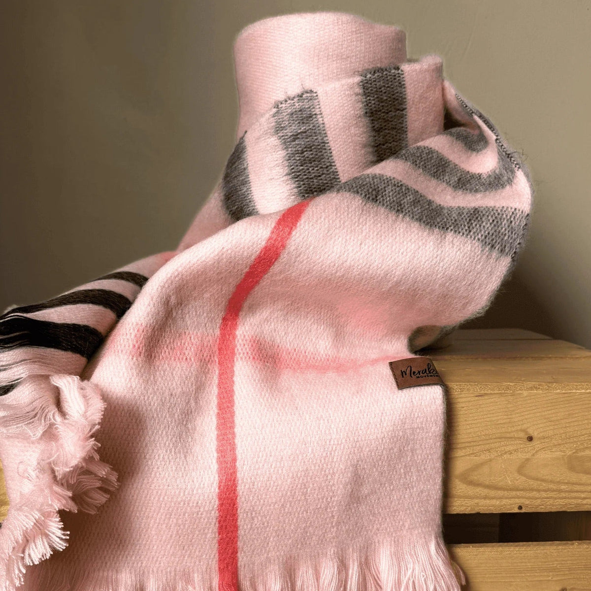 Cherry Blossom Metro Plaid Alpaca Blanket Scarf
