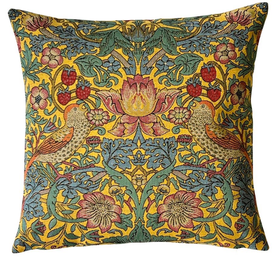 Strawberry Pickers In yellow Cushion Cover 18"