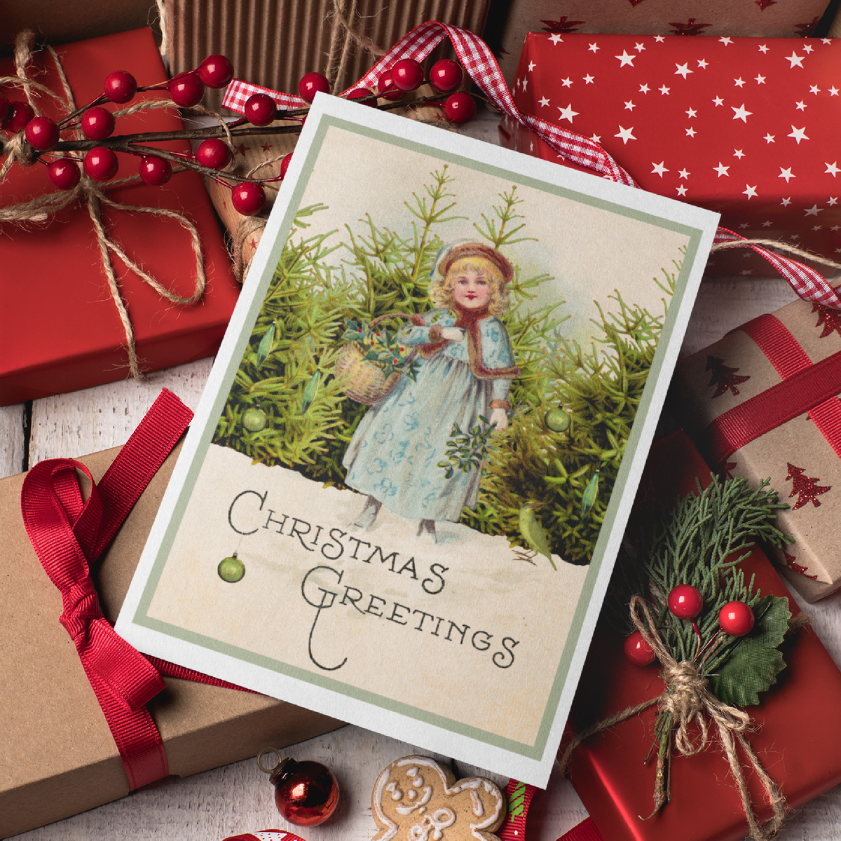 Christmas Card. Vintage Winter Girl.