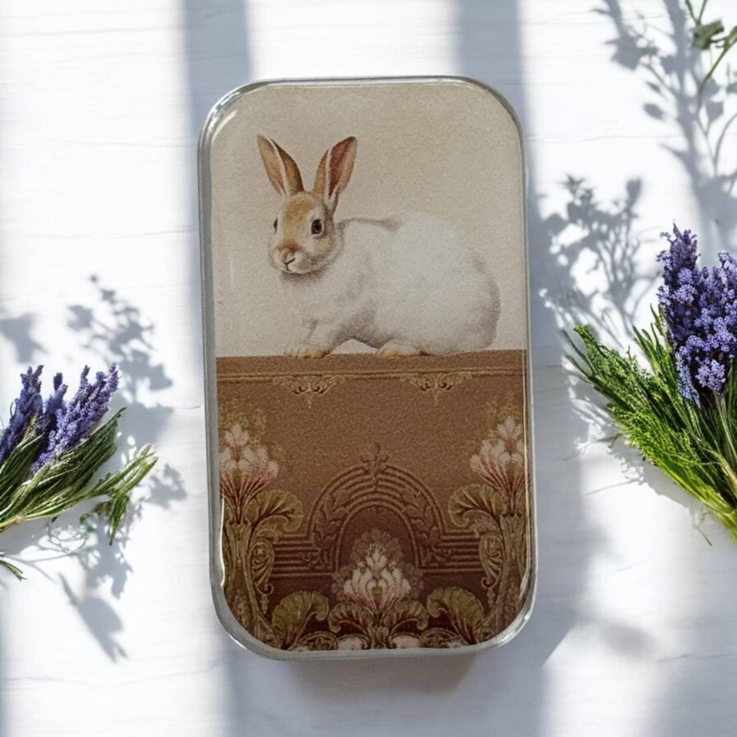 Sweet White Bunny Notions Tin: Small