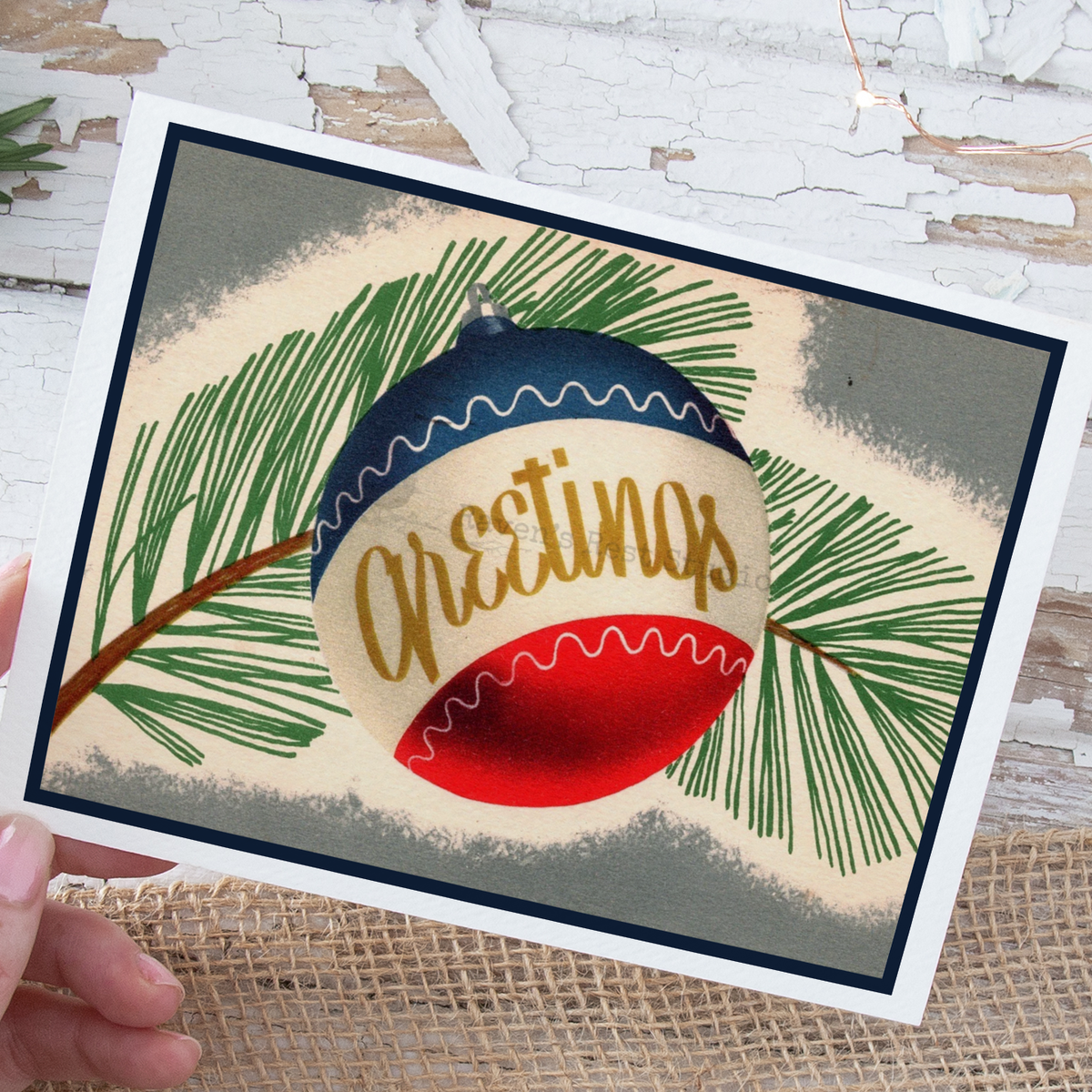 Christmas Card. Bold Retro Vintage Greetings Ornament.