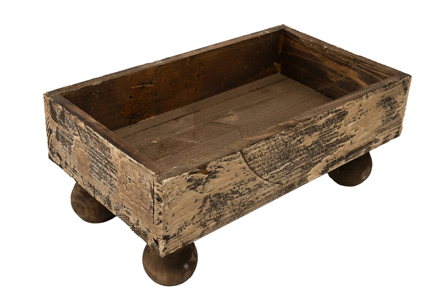 Farmhouse Tray w Feet Antiqued White