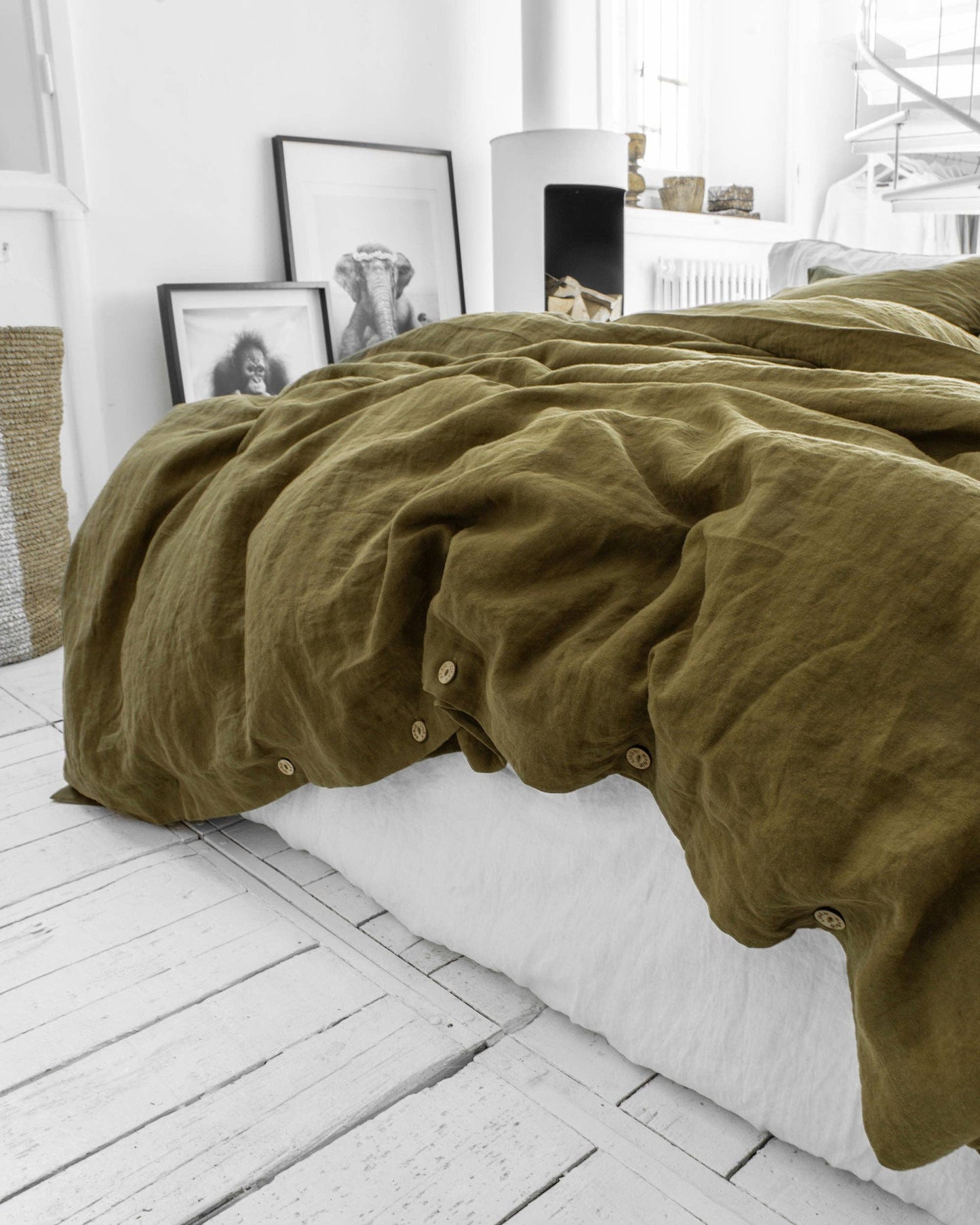 Olive Green Linen Duvet Cover Queen