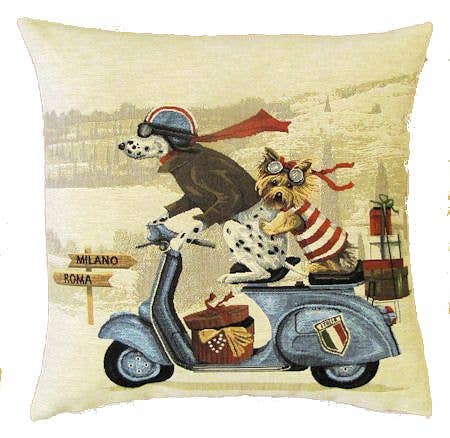 Scooter Dogs Blue Cushion Cover 18"