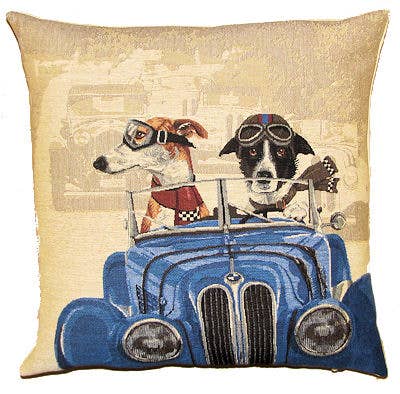 Racing Dogs Blue Cushion Cover 18"