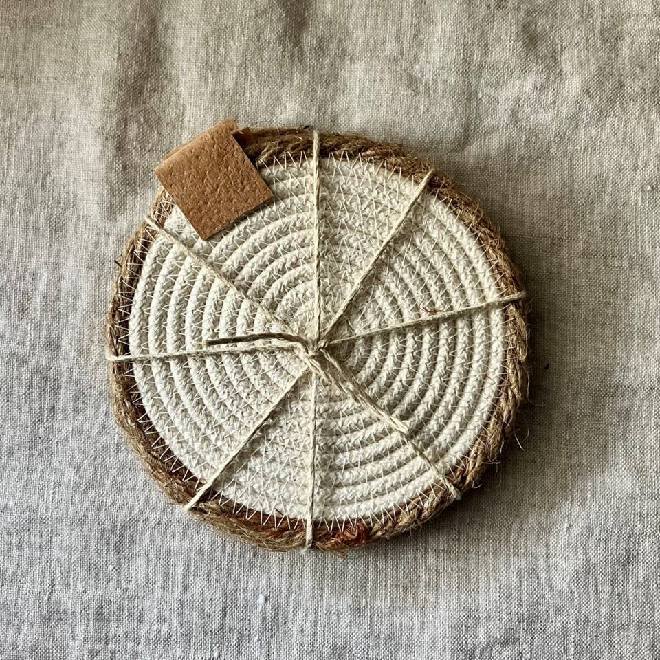Warm White Rope Coasters with Jute Trim