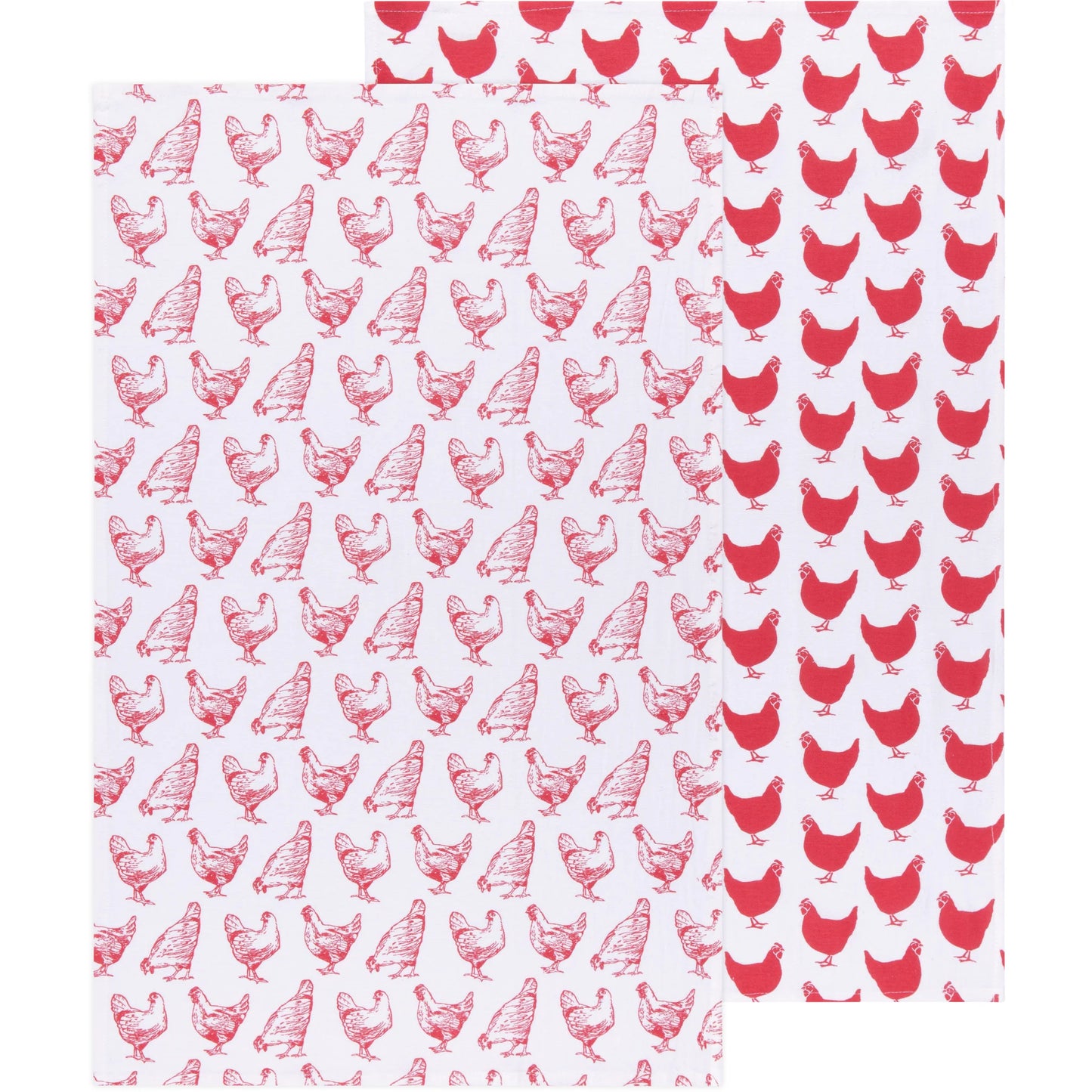 Chicken Print Red Floursack Dishtowel S/2