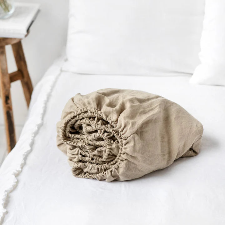 Natural Linen Fitted Sheet King (Deep)