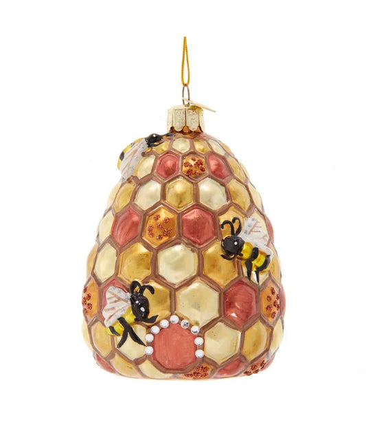 4" bee hive glass ornament