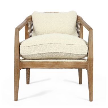 Rattan boucle accent chair