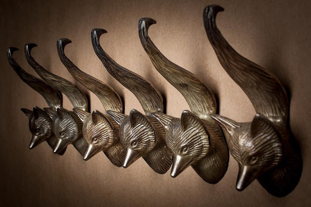 Fox tail hook antique brass 6"