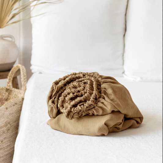 Latte linen fitted sheet King (Deep)