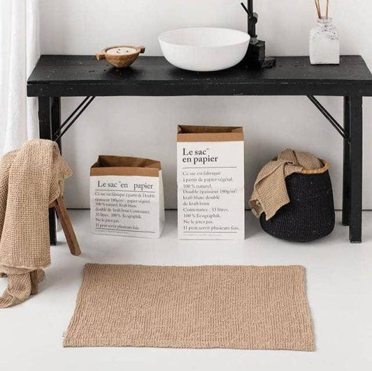 Waffle Linen Bath Mat Beige