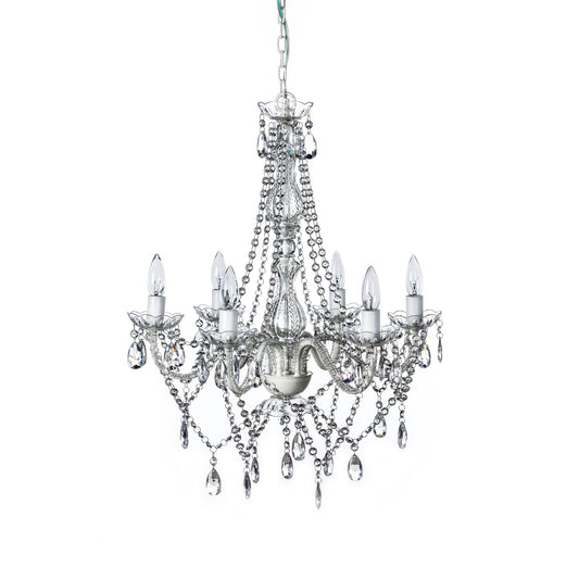 6-light crystal white chandelier *FINAL CLEARANCE*